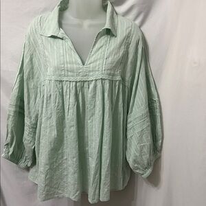 Ivy Jane Mint Green Peasant Boho Cotton Tunic Top Size S/M